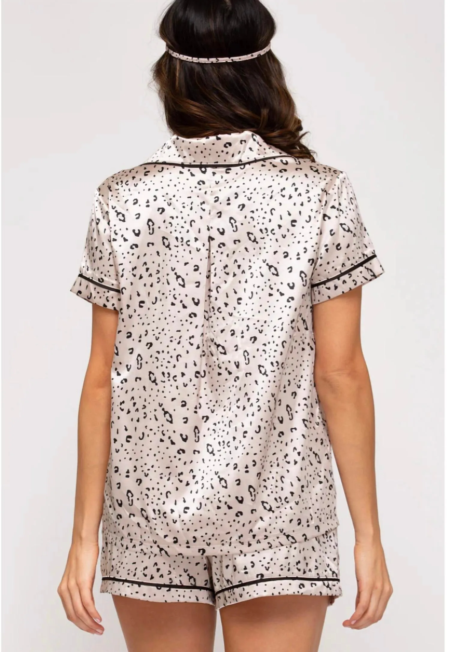 3-teiliger Satin-Pyjama-Set im Animal-Print in zartem Rosa