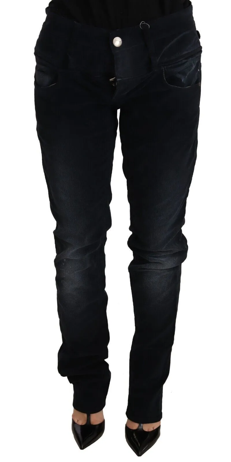 Acht Gewaschene Baumwolle  Niedrige Taille Weite Hose Damen Jeans
