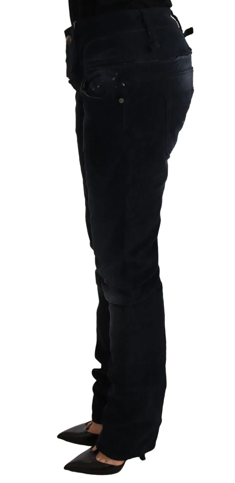 Acht Gewaschene Baumwolle  Niedrige Taille Weite Hose Damen Jeans