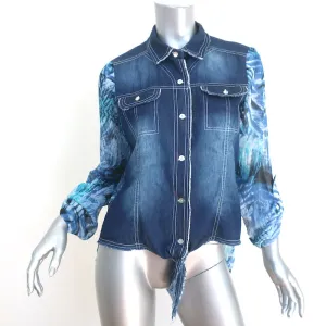 Alberto Makali Button-Down-Hemd Blau Denim & Bedruckter Crêpe Größe M
