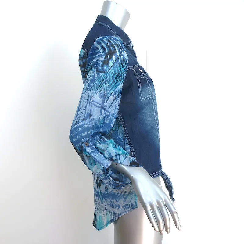 Alberto Makali Button-Down-Hemd Blau Denim & Bedruckter Crêpe Größe M