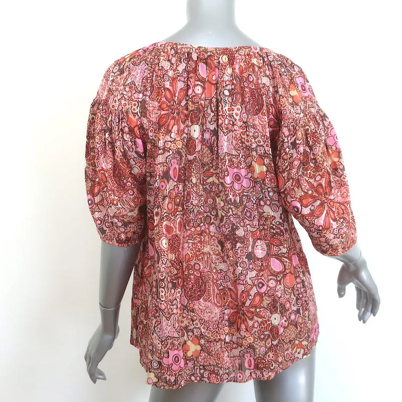 A.L.C Julianna Bluse Pink Blumenmuster Baumwolle-Seide Größe 4 Kurzarmtop