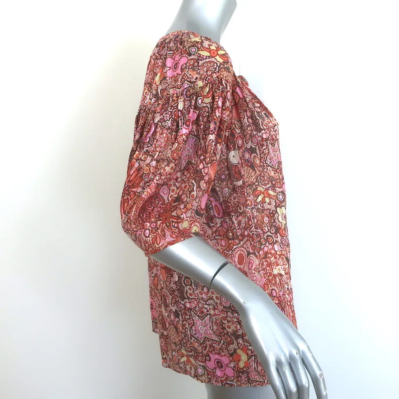 A.L.C Julianna Bluse Pink Blumenmuster Baumwolle-Seide Größe 4 Kurzarmtop