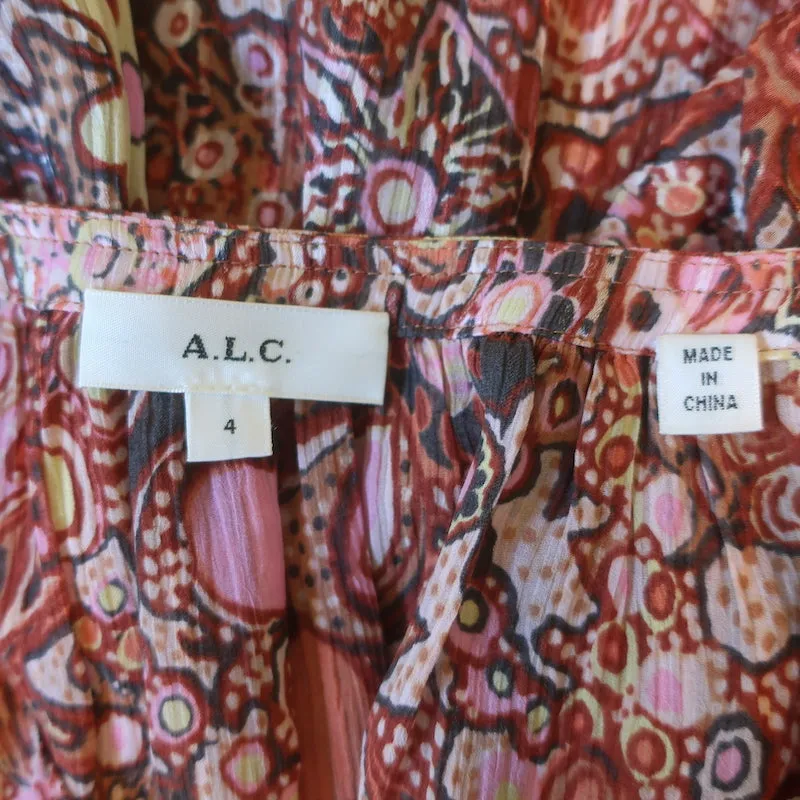 A.L.C Julianna Bluse Pink Blumenmuster Baumwolle-Seide Größe 4 Kurzarmtop