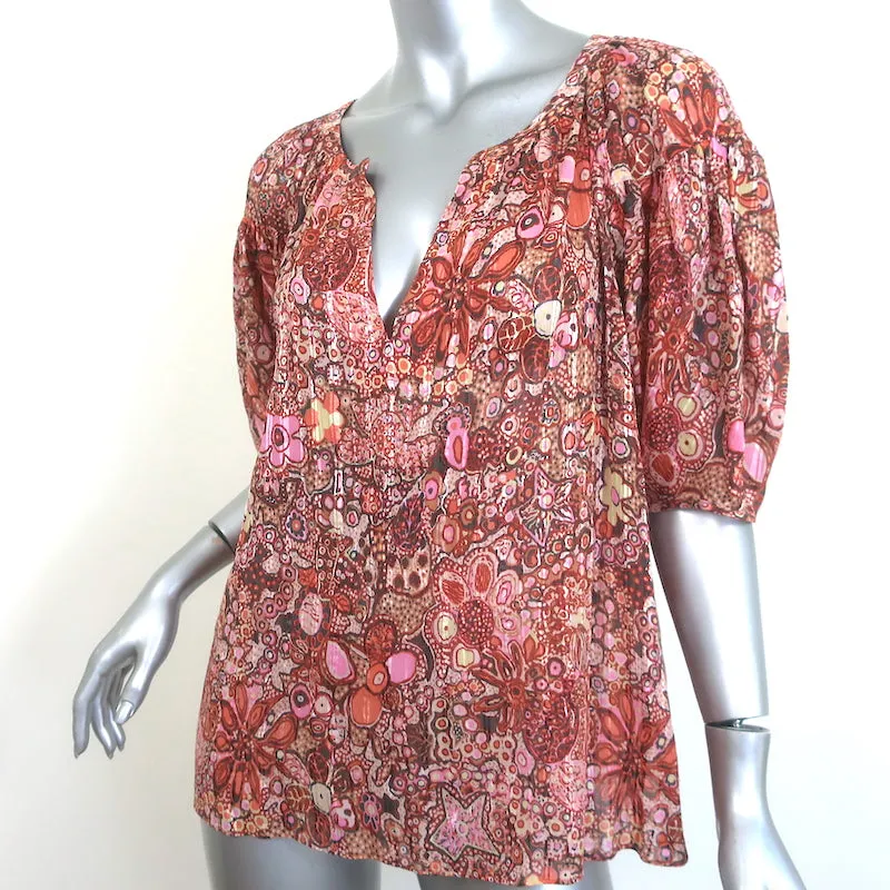 A.L.C Julianna Bluse Pink Blumenmuster Baumwolle-Seide Größe 4 Kurzarmtop