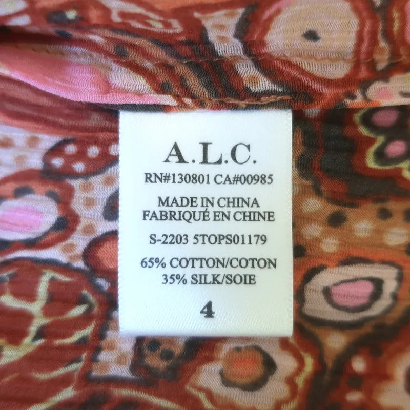 A.L.C Julianna Bluse Pink Blumenmuster Baumwolle-Seide Größe 4 Kurzarmtop