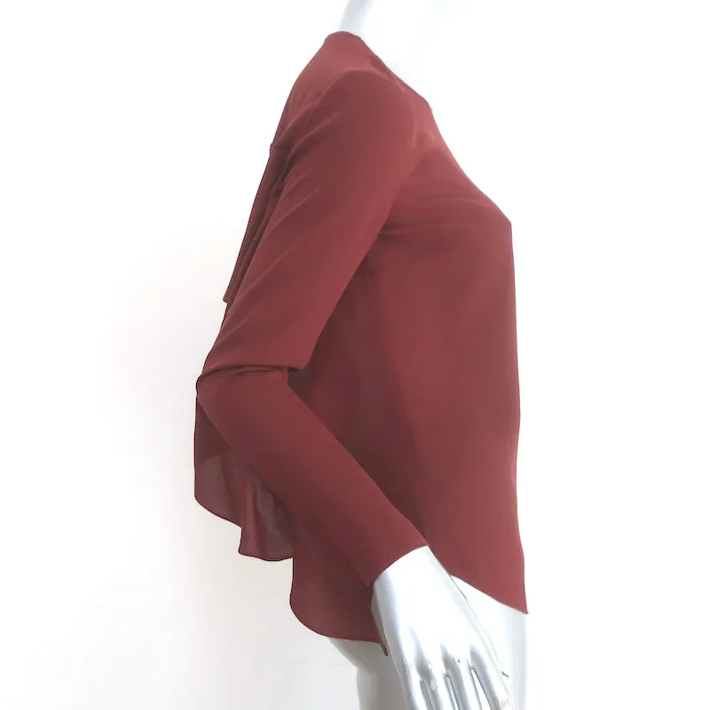 A.L.C. Sally Rüschenbluse mit offenem Rücken Bordeaux Seide Größe 0 Langarmtop