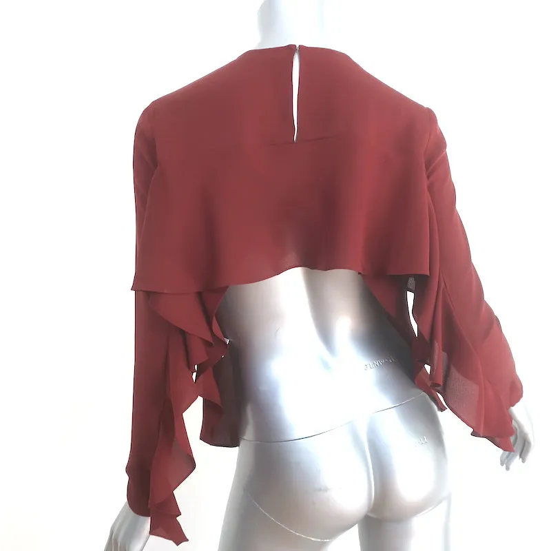 A.L.C. Sally Rüschenbluse mit offenem Rücken Bordeaux Seide Größe 0 Langarmtop