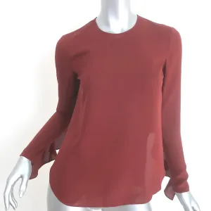 A.L.C. Sally Rüschenbluse mit offenem Rücken Bordeaux Seide Größe 0 Langarmtop