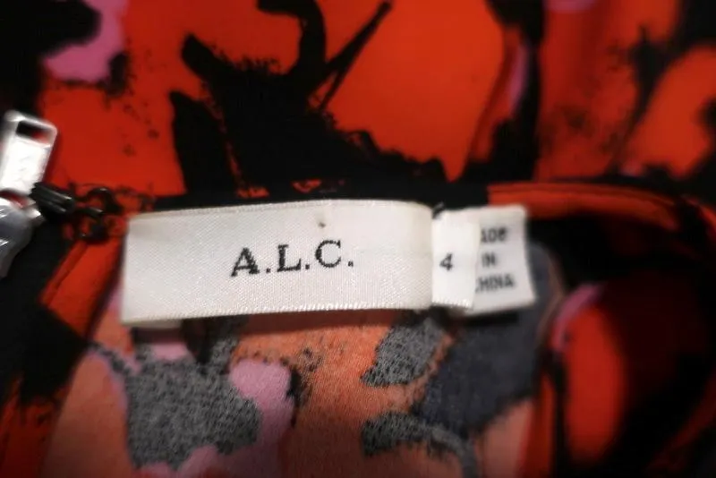 A.L.C. Oberteil Schwarz/Rot Blumenmuster Seide Größe 4 Ärmelloses Tanktop mit Reißverschluss hinten