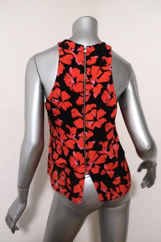 A.L.C. Oberteil Schwarz/Rot Blumenmuster Seide Größe 4 Ärmelloses Tanktop mit Reißverschluss hinten