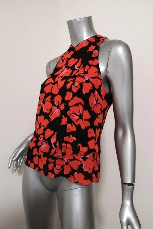 A.L.C. Oberteil Schwarz/Rot Blumenmuster Seide Größe 4 Ärmelloses Tanktop mit Reißverschluss hinten