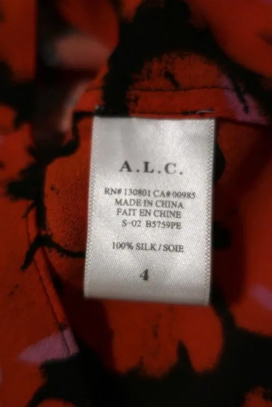 A.L.C. Oberteil Schwarz/Rot Blumenmuster Seide Größe 4 Ärmelloses Tanktop mit Reißverschluss hinten
