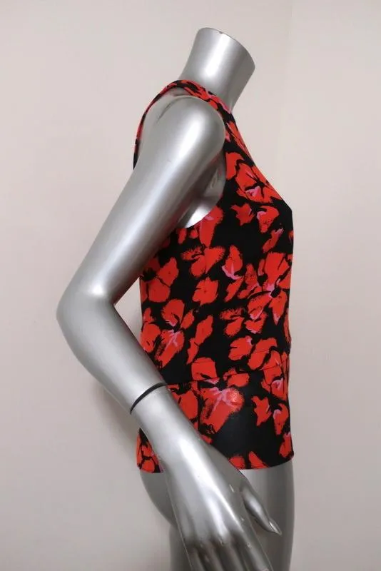 A.L.C. Oberteil Schwarz/Rot Blumenmuster Seide Größe 4 Ärmelloses Tanktop mit Reißverschluss hinten