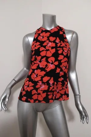 A.L.C. Oberteil Schwarz/Rot Blumenmuster Seide Größe 4 Ärmelloses Tanktop mit Reißverschluss hinten