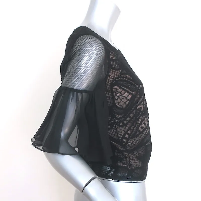 Alexis Leonard Top mit Organza-Ärmeln in Schwarz Spitze Größe M