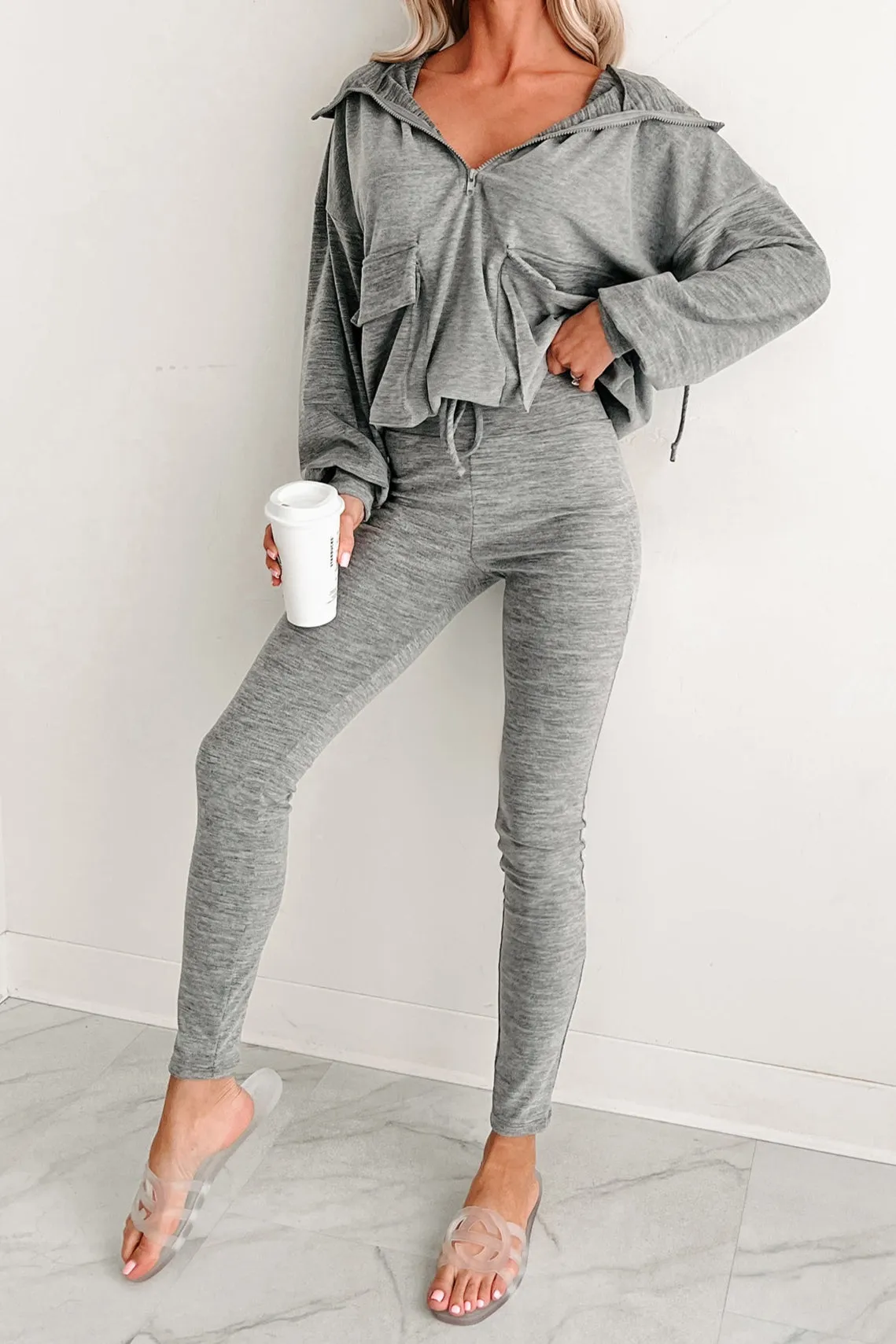 Always A Step Ahead Zweiteiliges Hoodie-Lounge-Set (Grau)