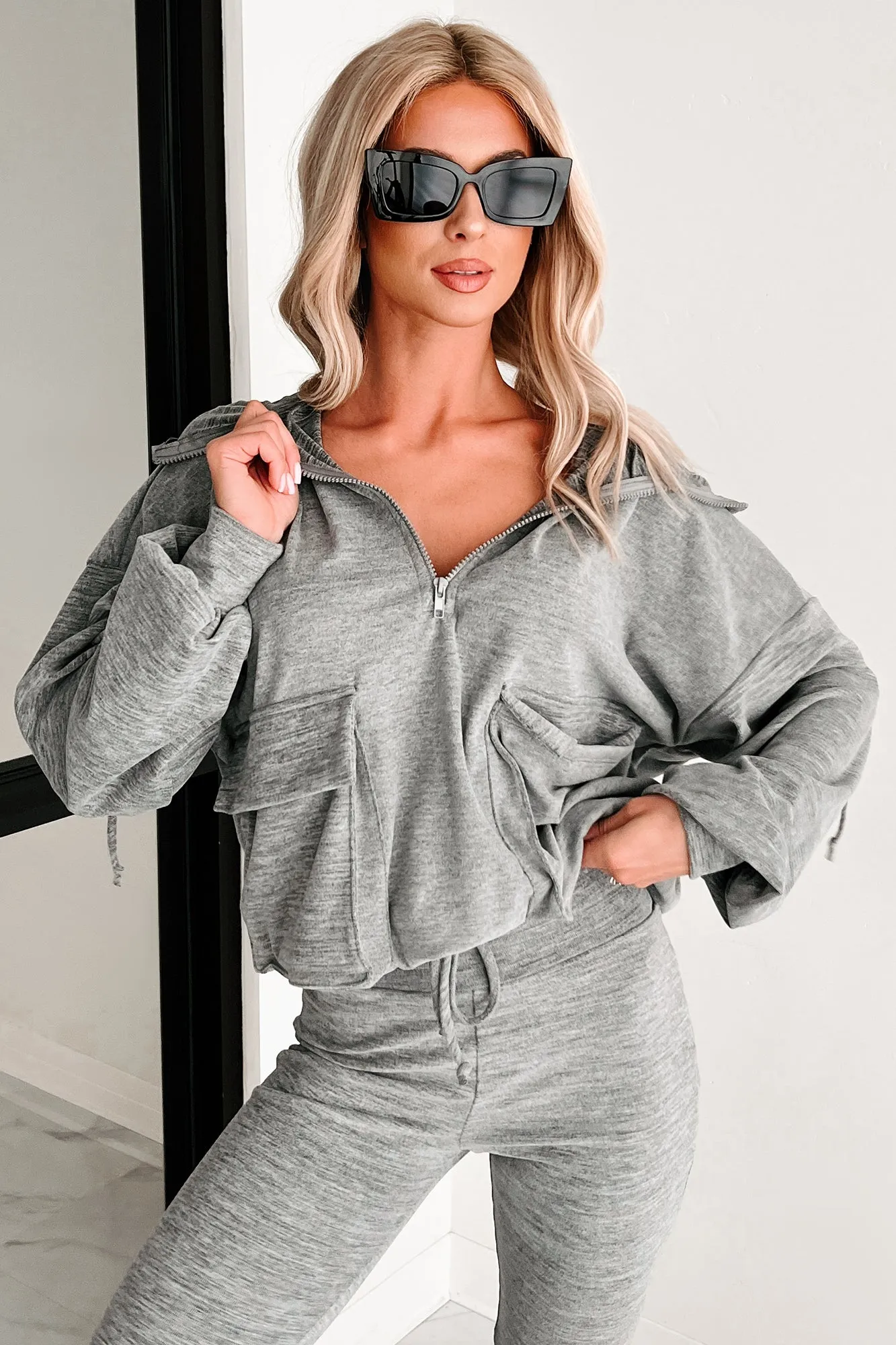Always A Step Ahead Zweiteiliges Hoodie-Lounge-Set (Grau)