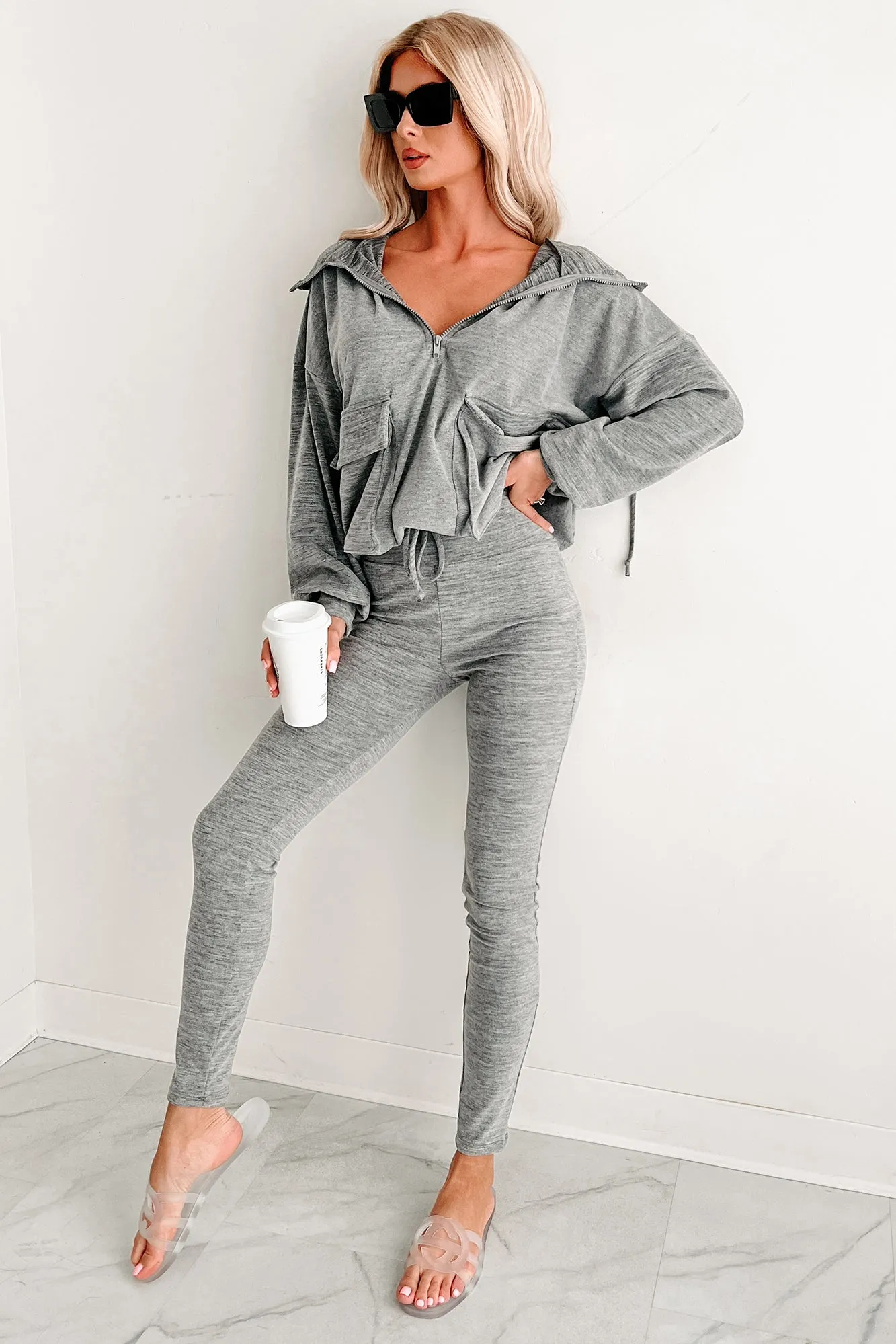Always A Step Ahead Zweiteiliges Hoodie-Lounge-Set (Grau)
