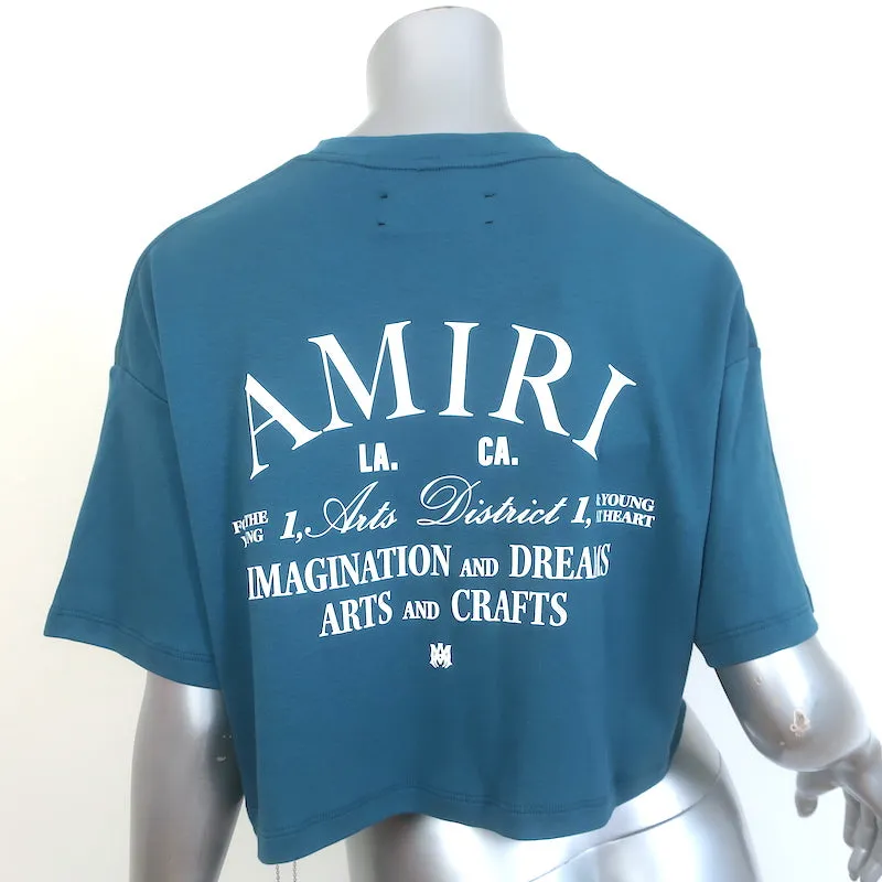 Amiri Arts District Cropped T-Shirt Türkis Baumwolle Größe Extra Small Kurzarm Oberteil NEU