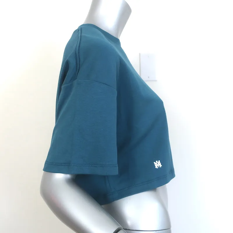 Amiri Arts District Cropped T-Shirt Türkis Baumwolle Größe Extra Small Kurzarm Oberteil NEU