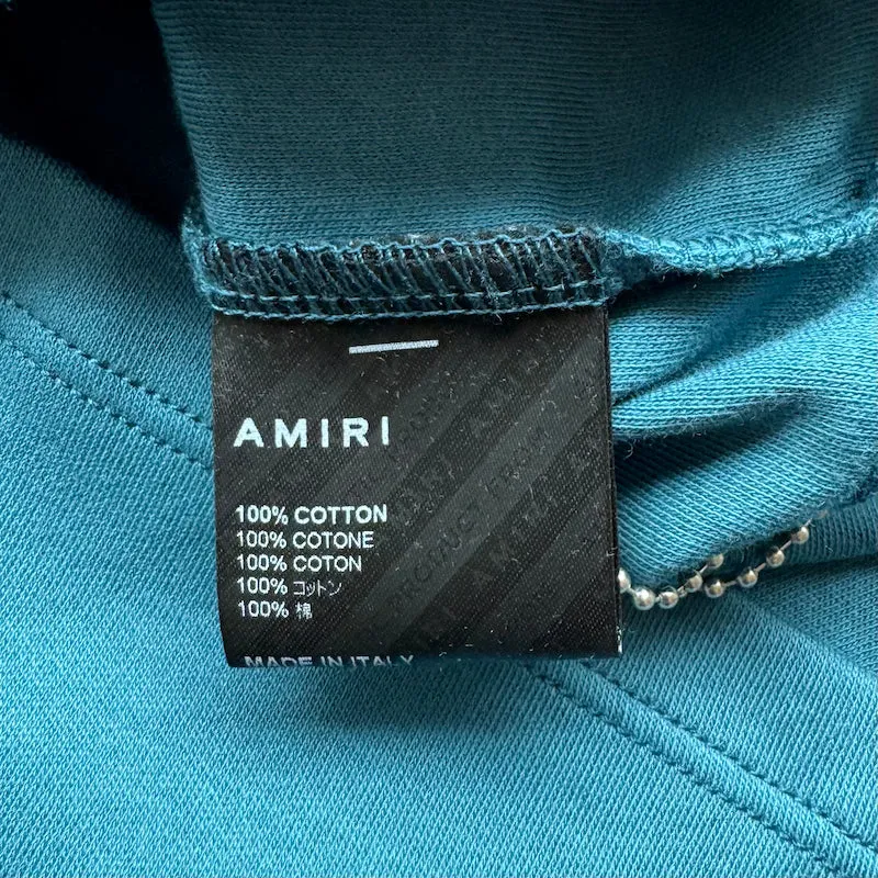 Amiri Arts District Cropped T-Shirt Türkis Baumwolle Größe Extra Small Kurzarm Oberteil NEU