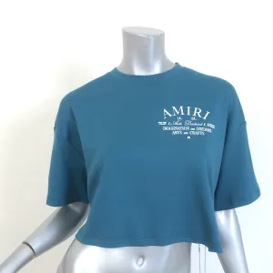 Amiri Arts District Cropped T-Shirt Türkis Baumwolle Größe Extra Small Kurzarm Oberteil NEU