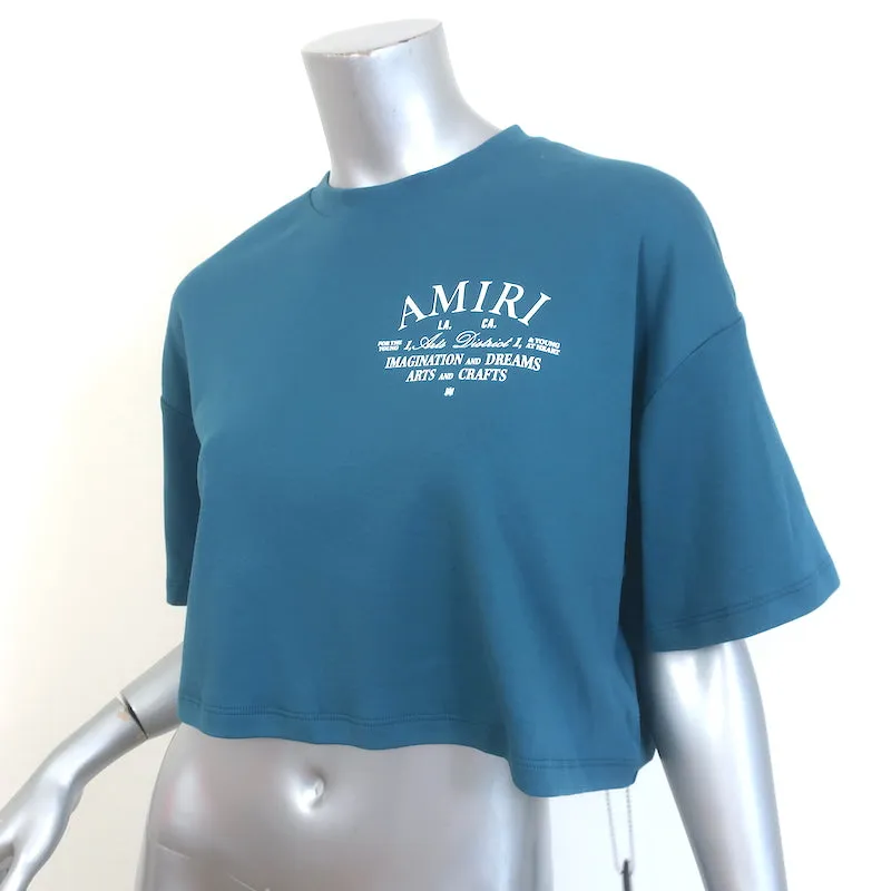 Amiri Arts District Cropped T-Shirt Türkis Baumwolle Größe Extra Small Kurzarm Oberteil NEU