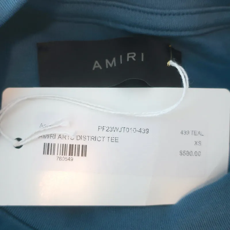 Amiri Arts District Cropped T-Shirt Türkis Baumwolle Größe Extra Small Kurzarm Oberteil NEU