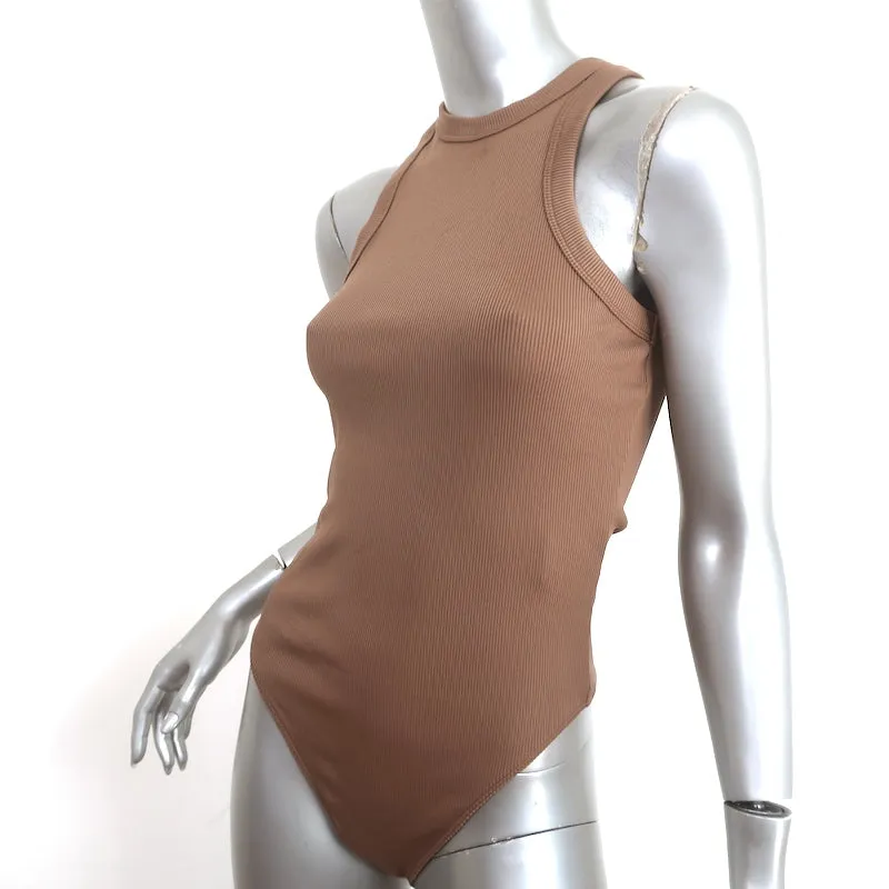 ANINE BING Ty Thong Bodysuit Braun Rippenstrick Größe S NEU