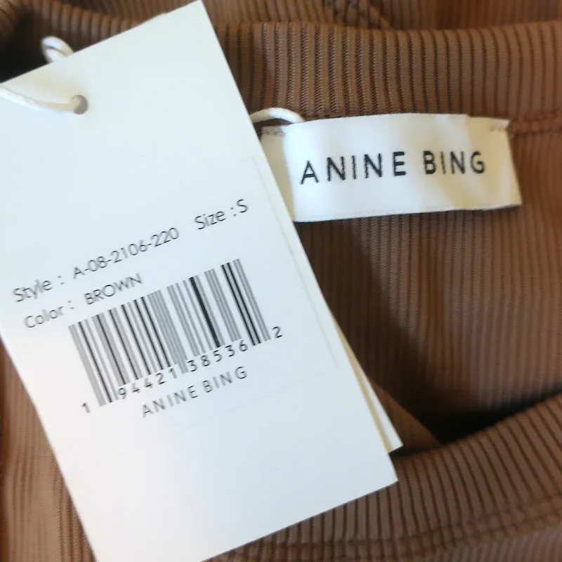ANINE BING Ty Thong Bodysuit Braun Rippenstrick Größe S NEU