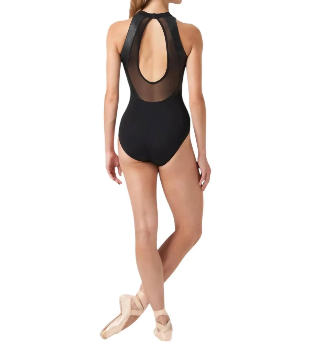 Arya Open-Back-Lederoptik-Leotard in Schwarz