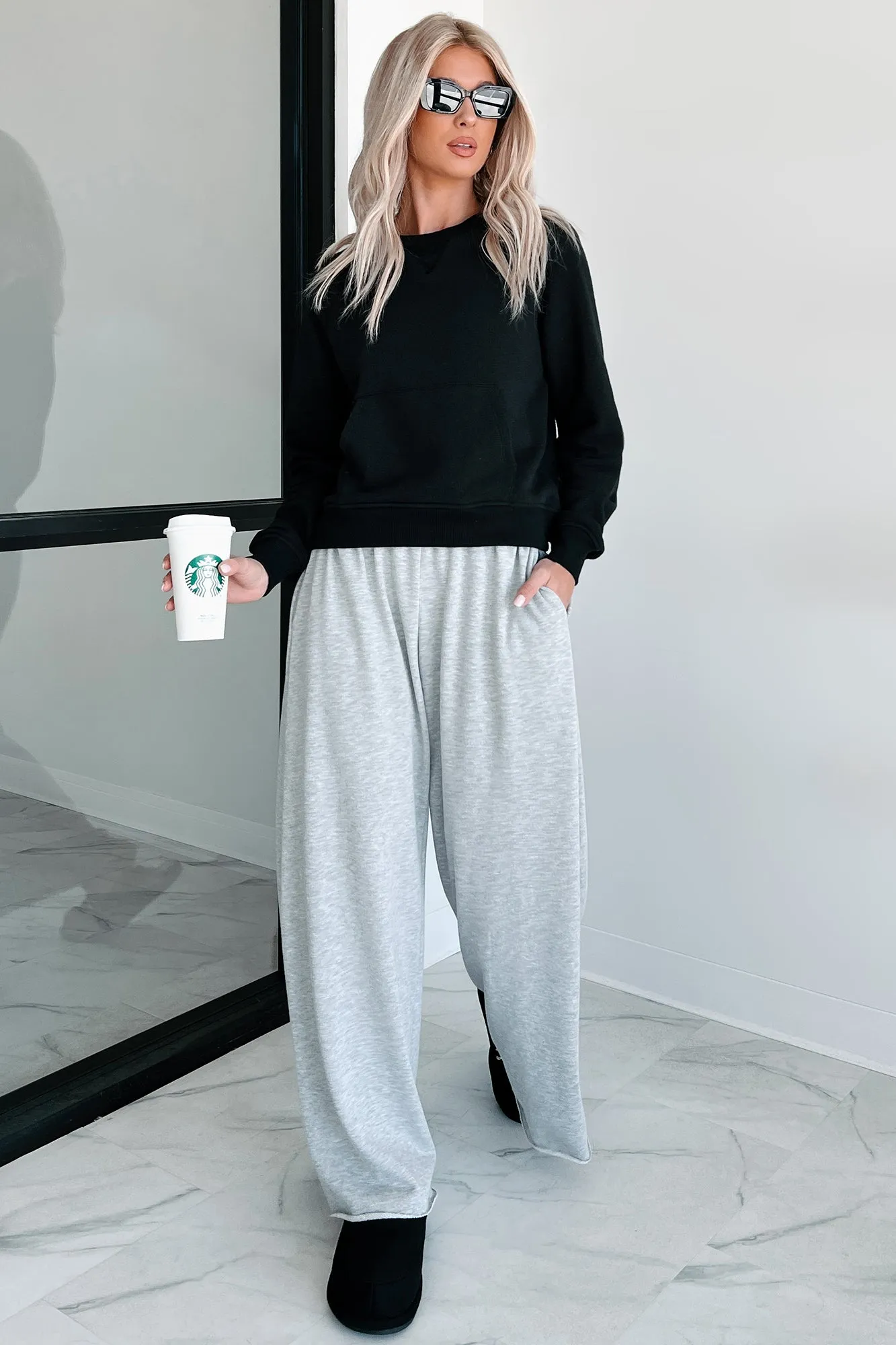 At Home Vibes Raglan-Ärmel Sweatshirt mit Tasche (Schwarz)