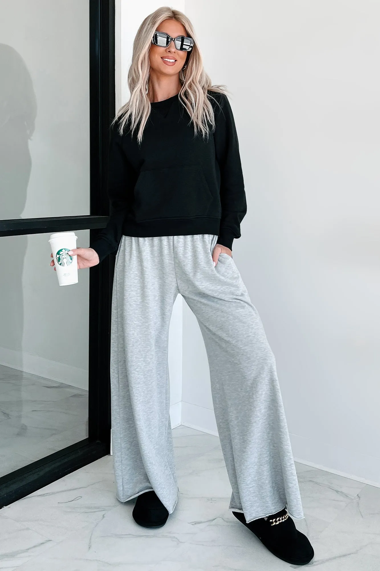 At Home Vibes Raglan-Ärmel Sweatshirt mit Tasche (Schwarz)
