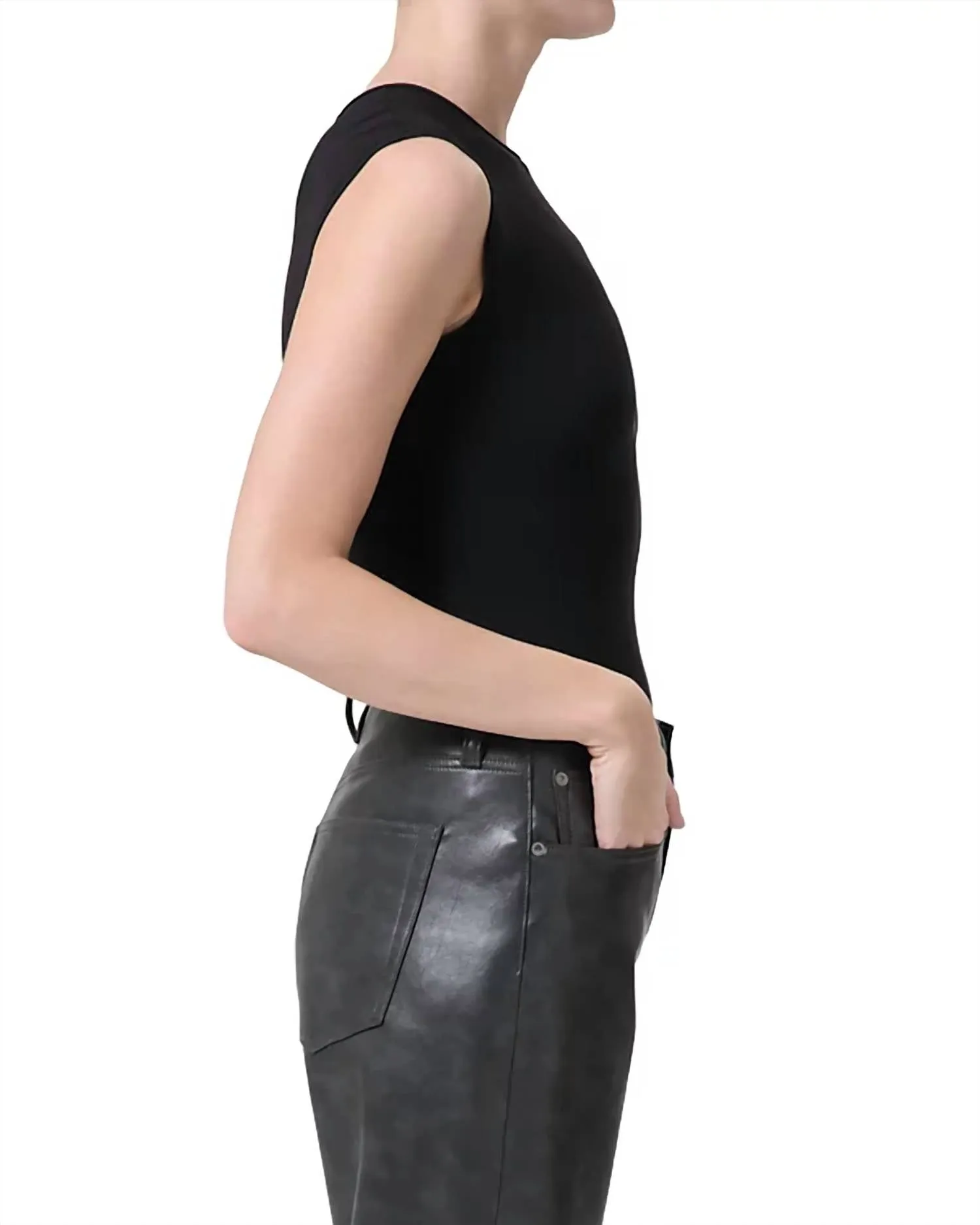 Aura Ärmelloser Bodysuit In Aluminium Schwarz