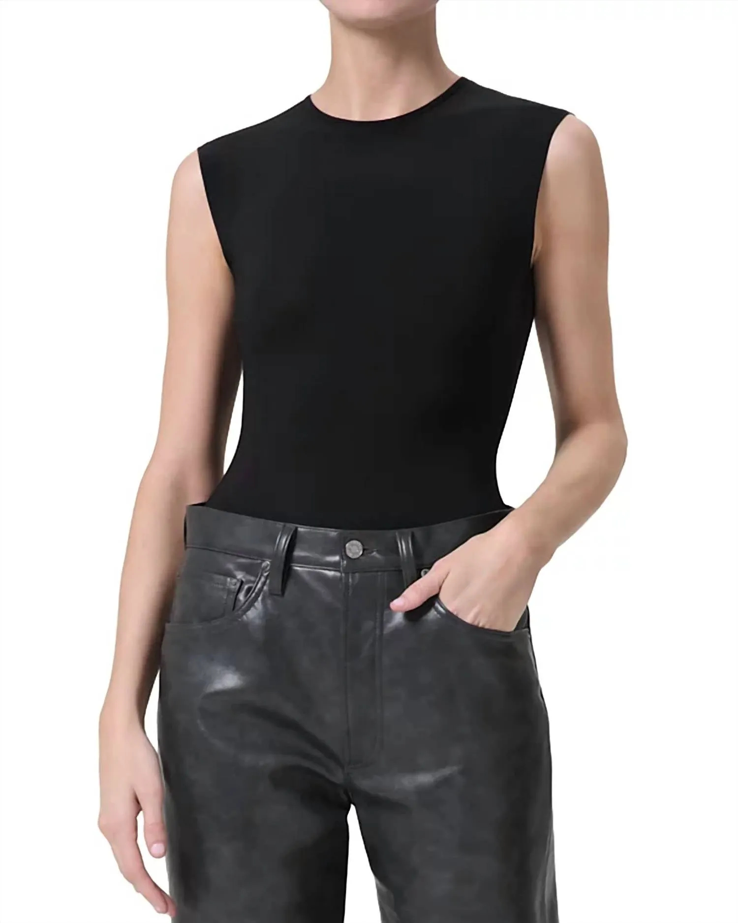 Aura Ärmelloser Bodysuit In Aluminium Schwarz
