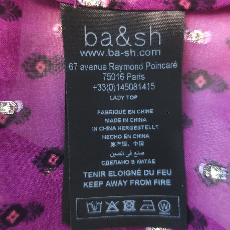 Ba&sh Cabri Bluse Violett Gedruckt Metallisch Fil Coupe Chiffon Größe Extra Small
