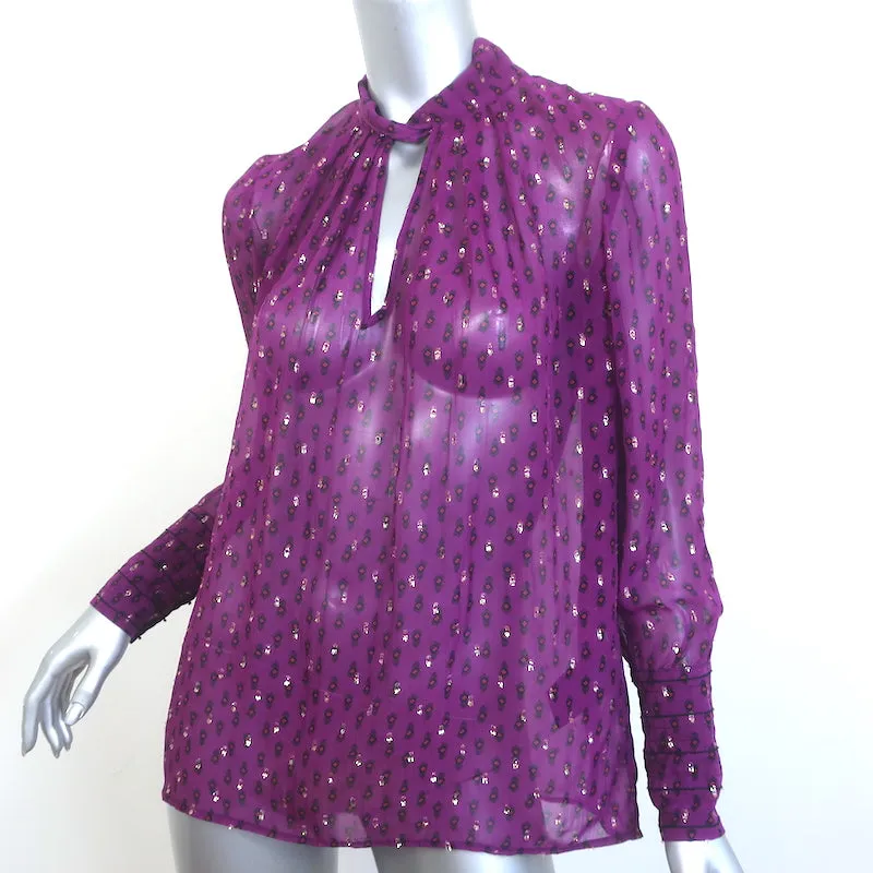 Ba&sh Cabri Bluse Violett Gedruckt Metallisch Fil Coupe Chiffon Größe Extra Small