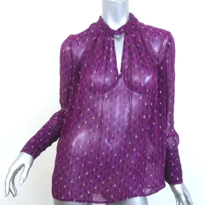 Ba&sh Cabri Bluse Violett Gedruckt Metallisch Fil Coupe Chiffon Größe Extra Small