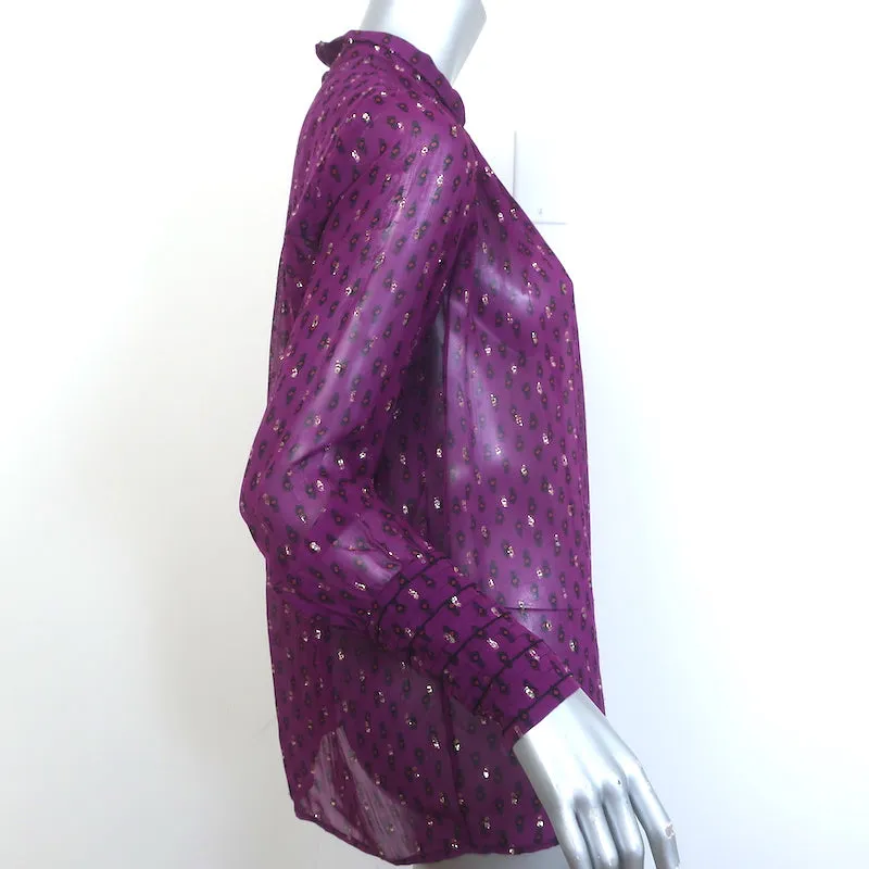 Ba&sh Cabri Bluse Violett Gedruckt Metallisch Fil Coupe Chiffon Größe Extra Small