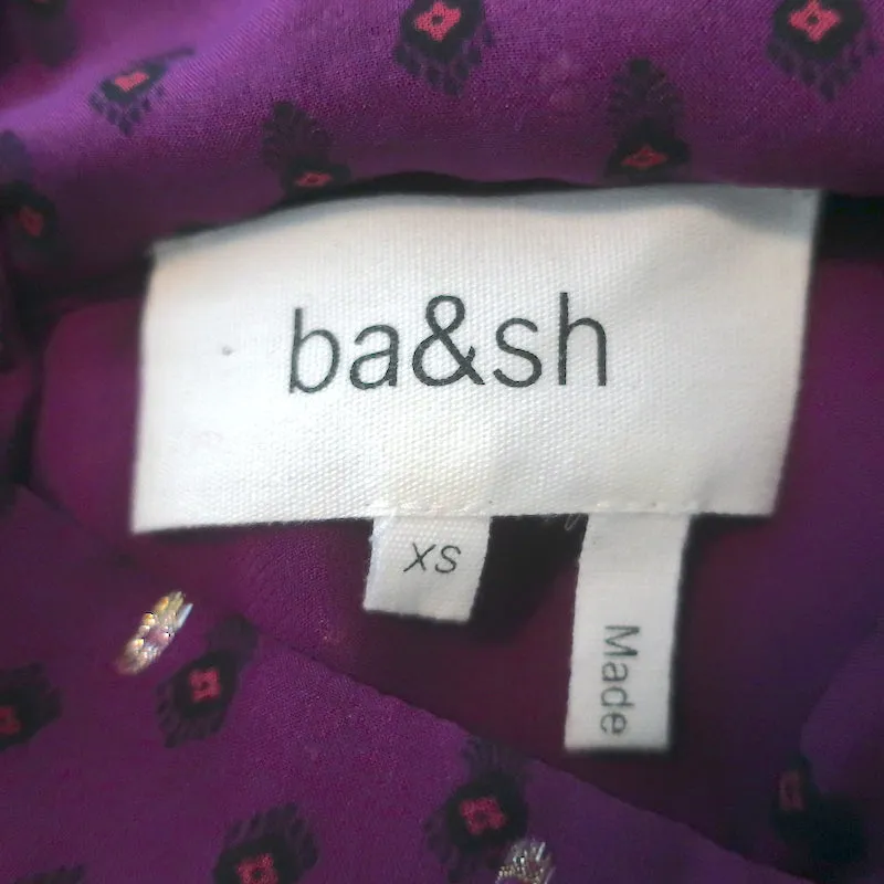 Ba&sh Cabri Bluse Violett Gedruckt Metallisch Fil Coupe Chiffon Größe Extra Small