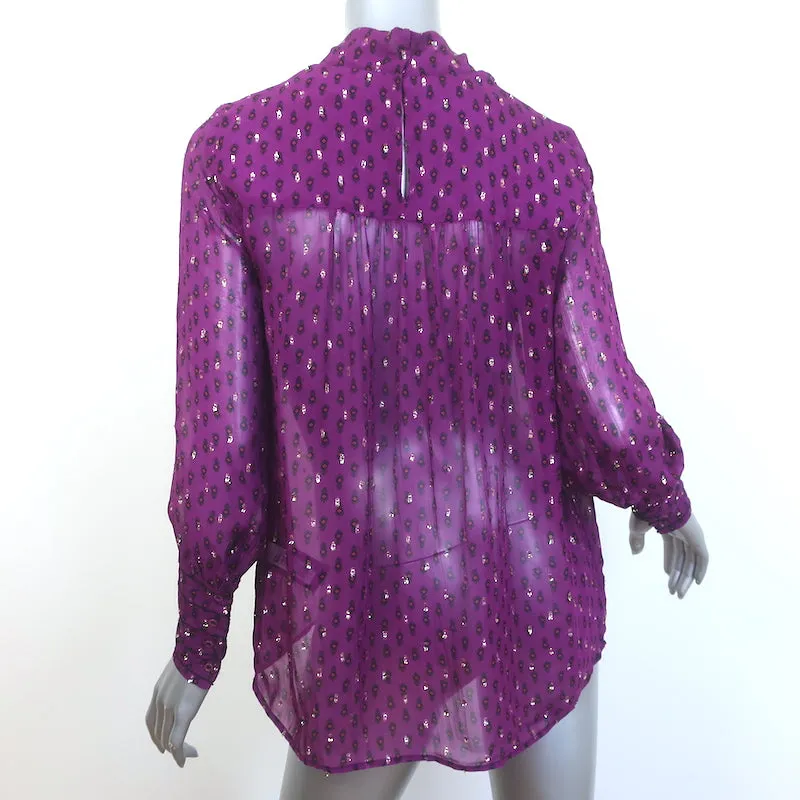 Ba&sh Cabri Bluse Violett Gedruckt Metallisch Fil Coupe Chiffon Größe Extra Small