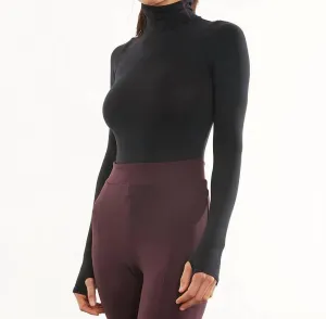 Ballett-Langarm-Rollkragen-Body in Schwarz