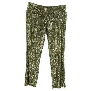 Balmain Cropped Stretch-Tulle Schlaghose mit grünen Pailletten