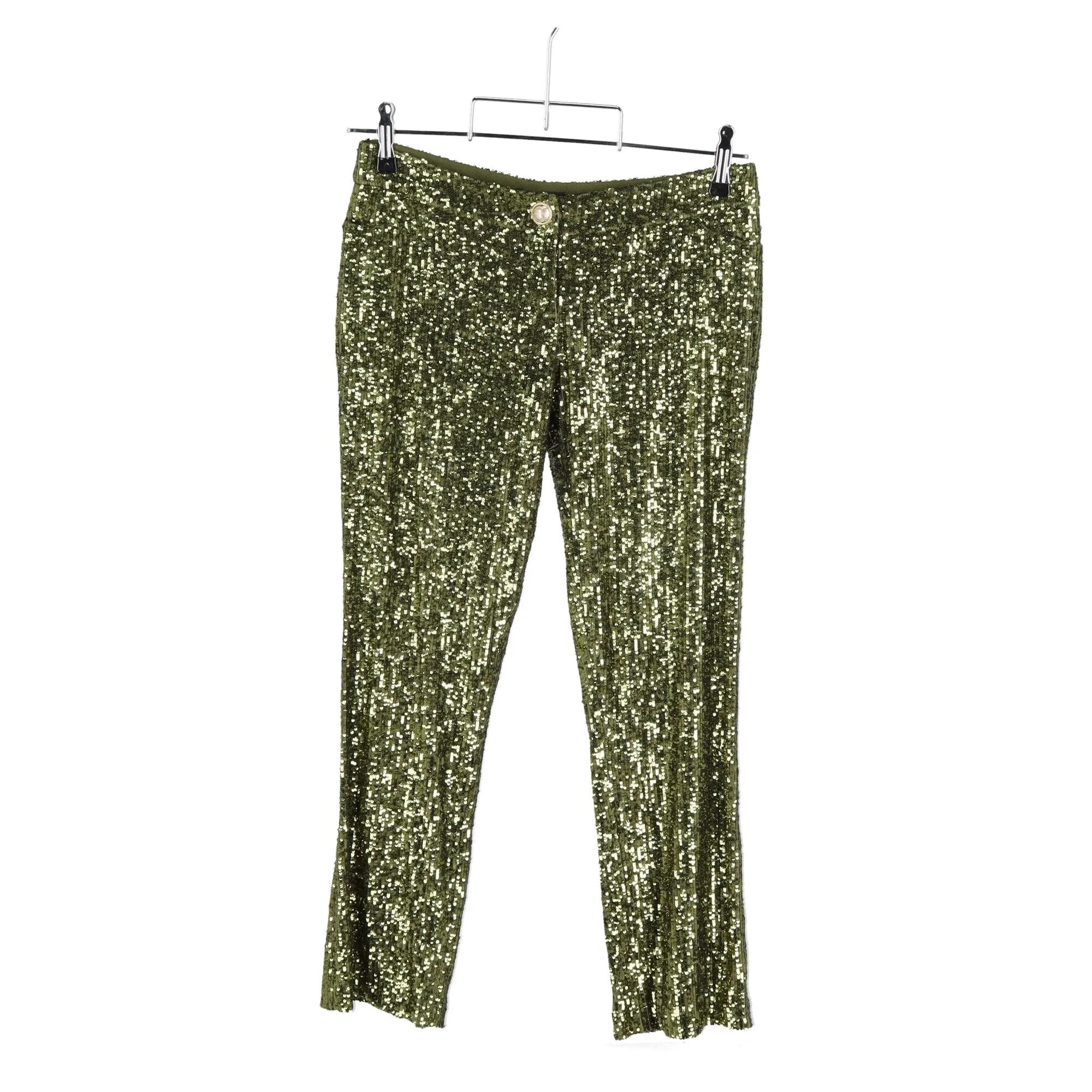 Balmain Cropped Stretch-Tulle Schlaghose mit grünen Pailletten