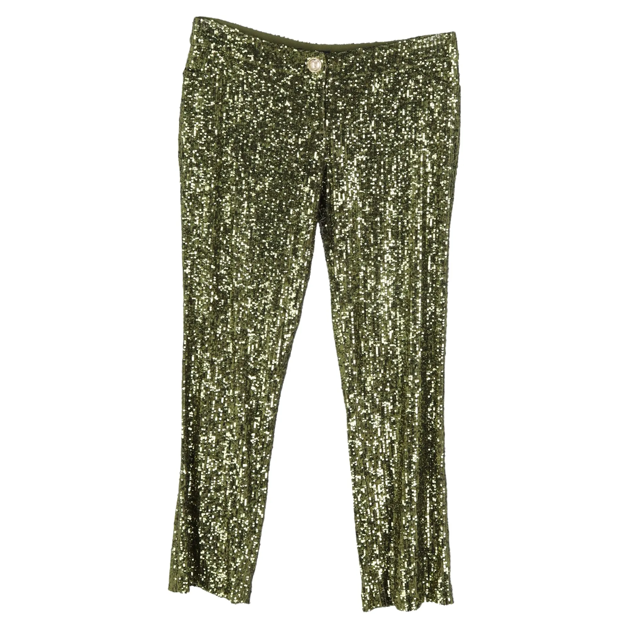 Balmain Cropped Stretch-Tulle Schlaghose mit grünen Pailletten