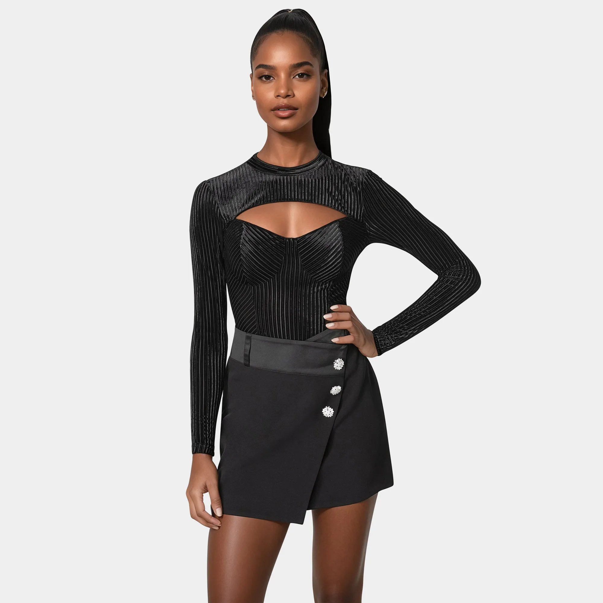 Bebe Women's Shadow Streifen Velours Ausschnitt Strick-Body