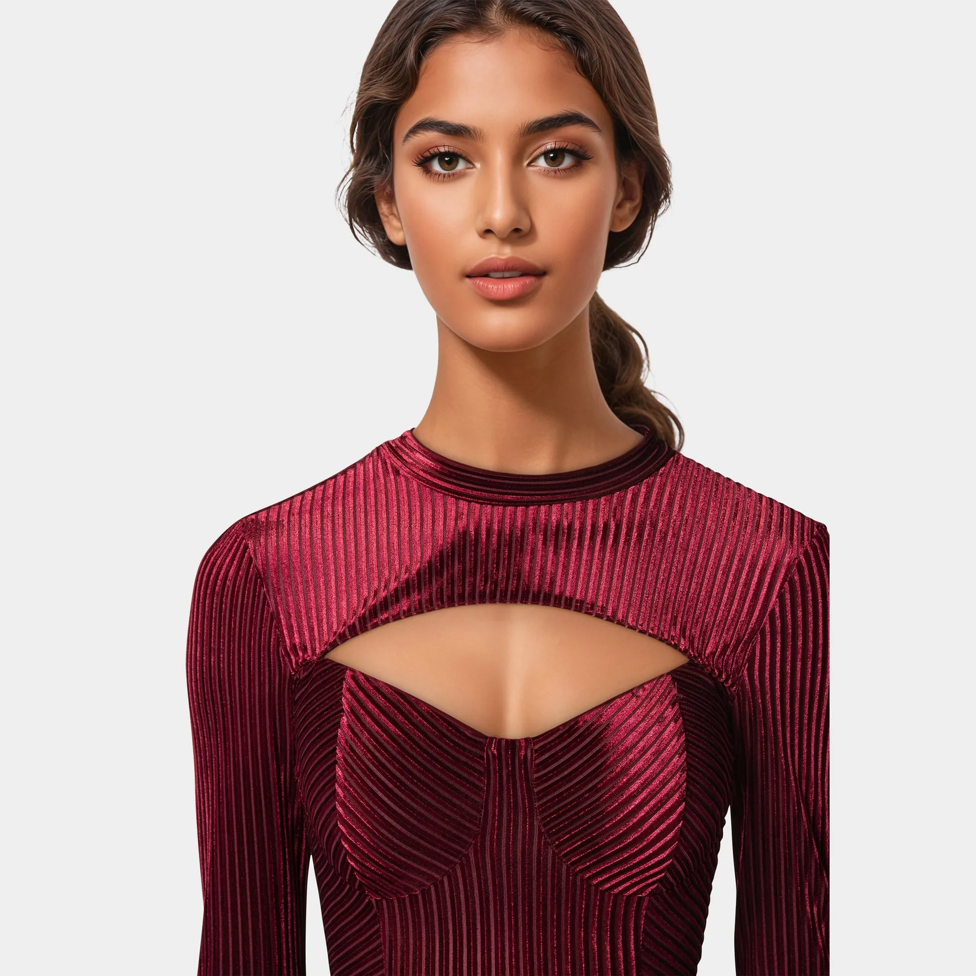 Bebe Women's Shadow Streifen Velours Ausschnitt Strick-Body