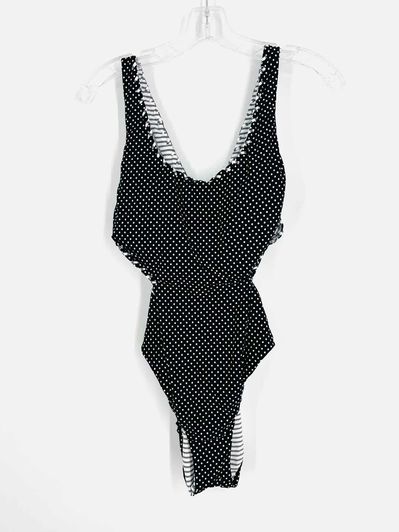 Becca Größe L Schwarz/Weiß Punkte Streifen NEU Badebekleidung Badeanzug