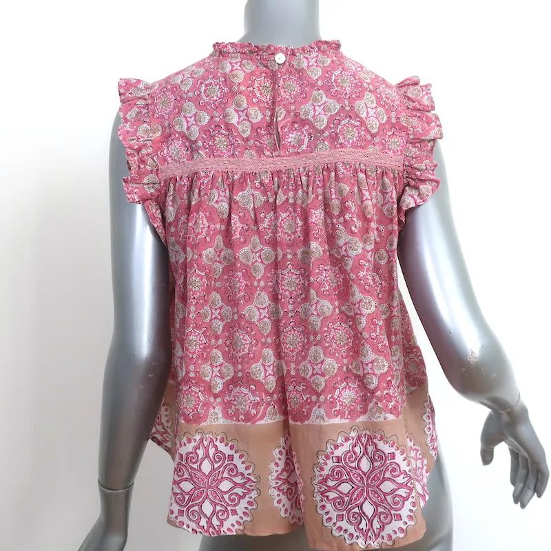 Bell-Ruffle-Top Pink Gedruckte Baumwolle Größe Small Ärmellose Bluse